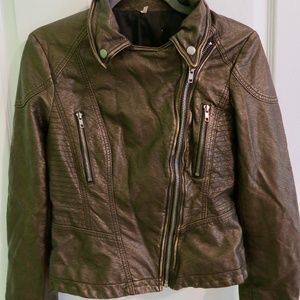 Free People Bronze Metallic Faux Leather Jacket
